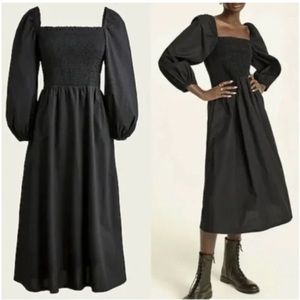 J. Crew square neck puff sleeve black dress XS